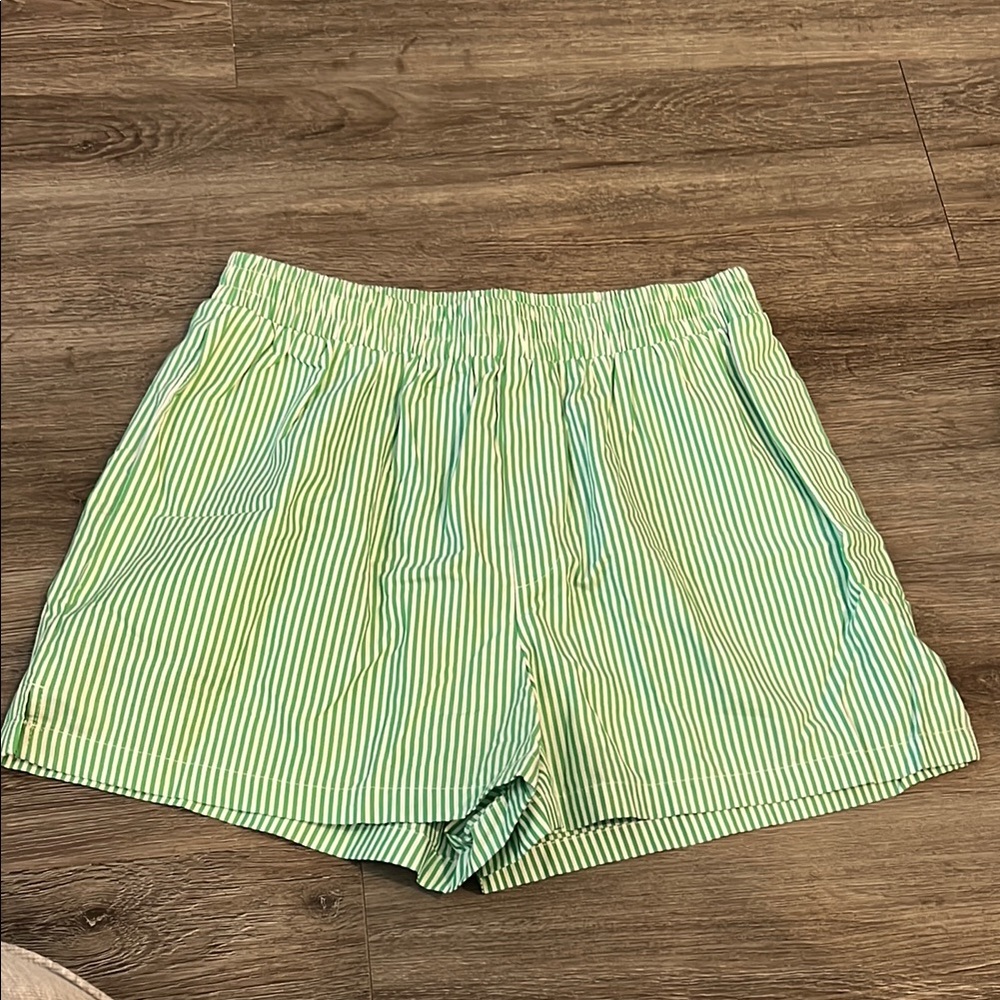 Green Striped Women's Shorts